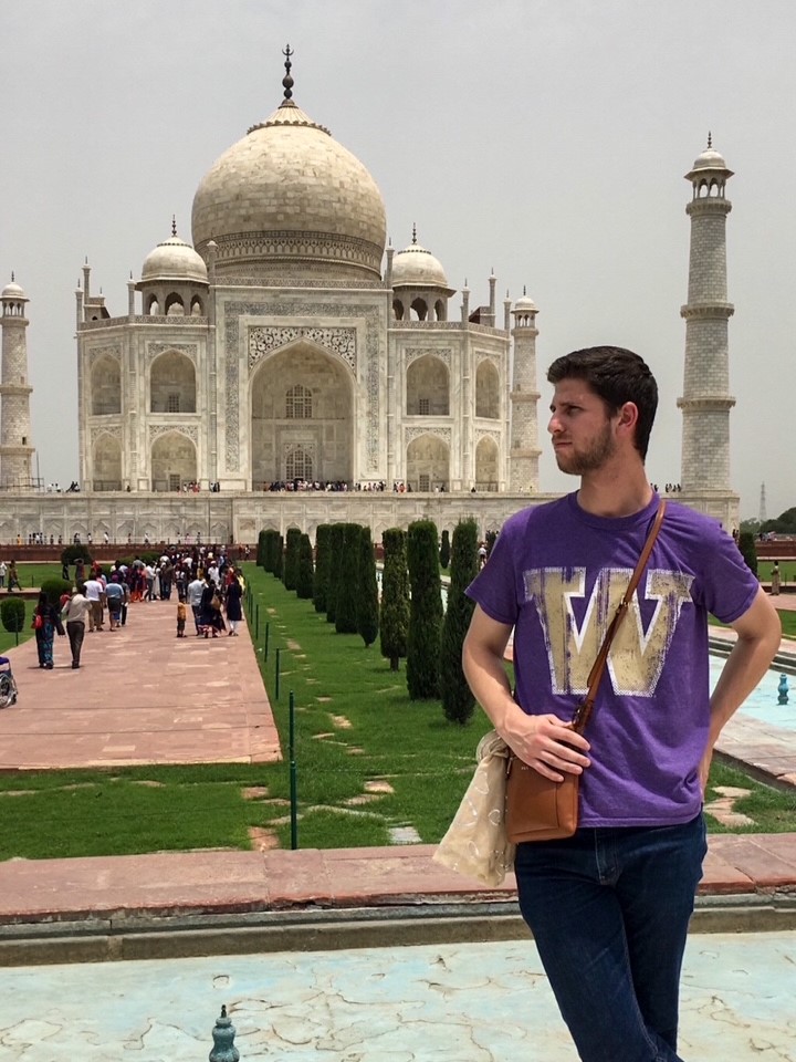 Spencer posing in front of the Taj Mahal