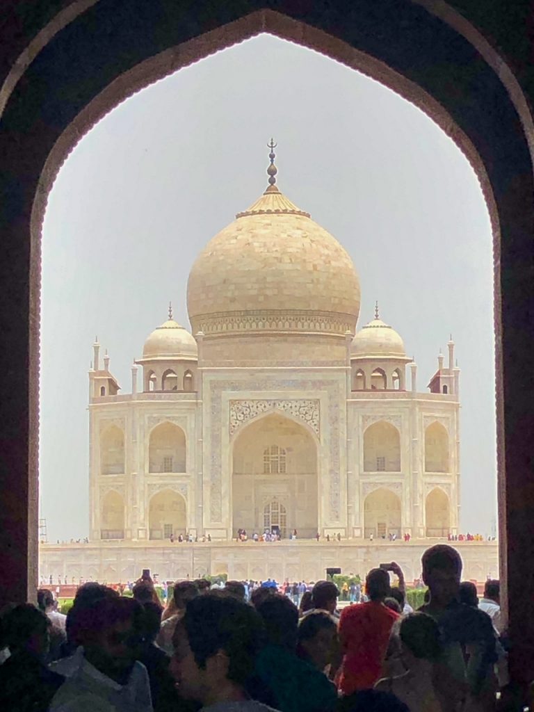 an epic view of the Taj Mahal from the entrance gate