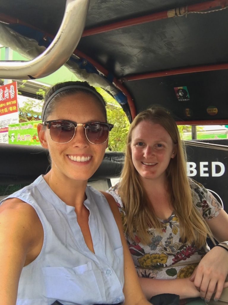 Sara and Candace in a tuk tuk in Chiang Mai