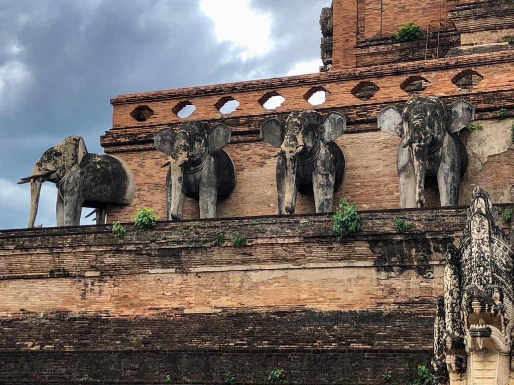 elephants surrounding Wat Chedi Luang in Chiang Mai
