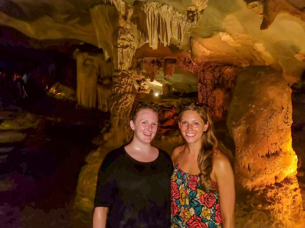 Candace & Sara inside Thien Canh Son Cave in Vietnam