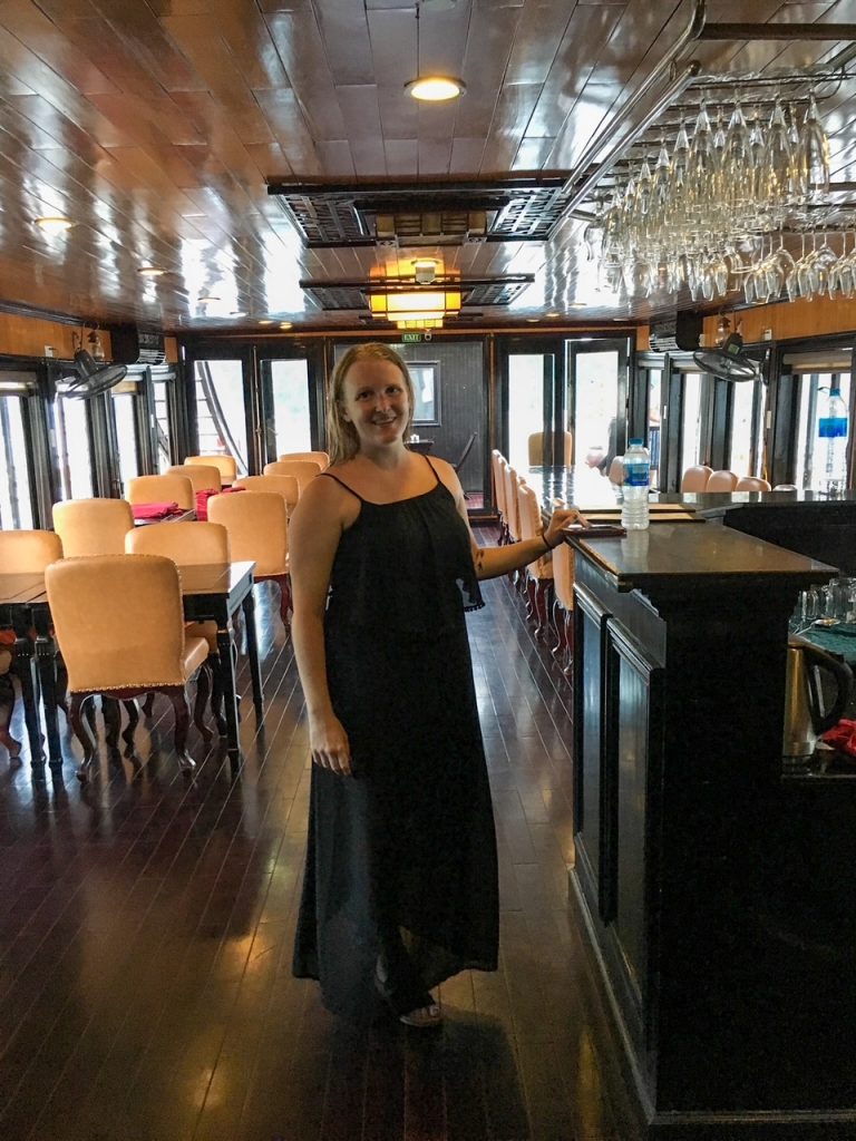 Candace in the dining room on our Bai Tu Long Bay overnight cruise
