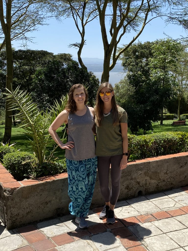 two girls at lunch on their way from Mount Kenya to Lake Nakuru National Park