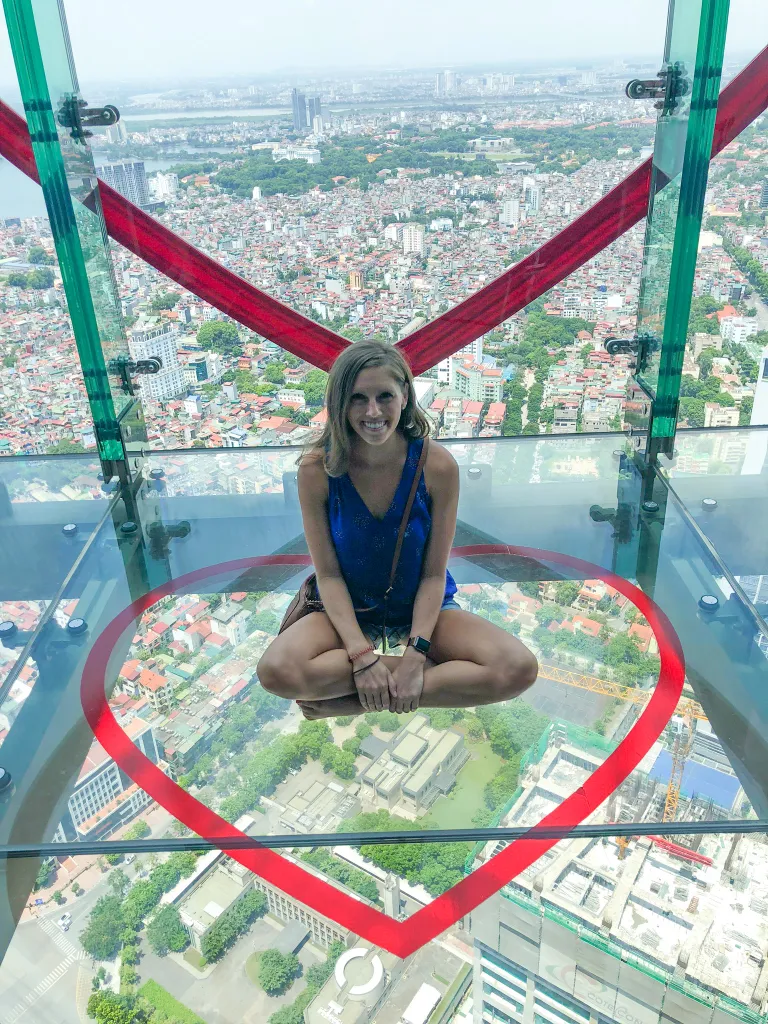Sara at the Sky Lotte Observation Deck in Hanoi