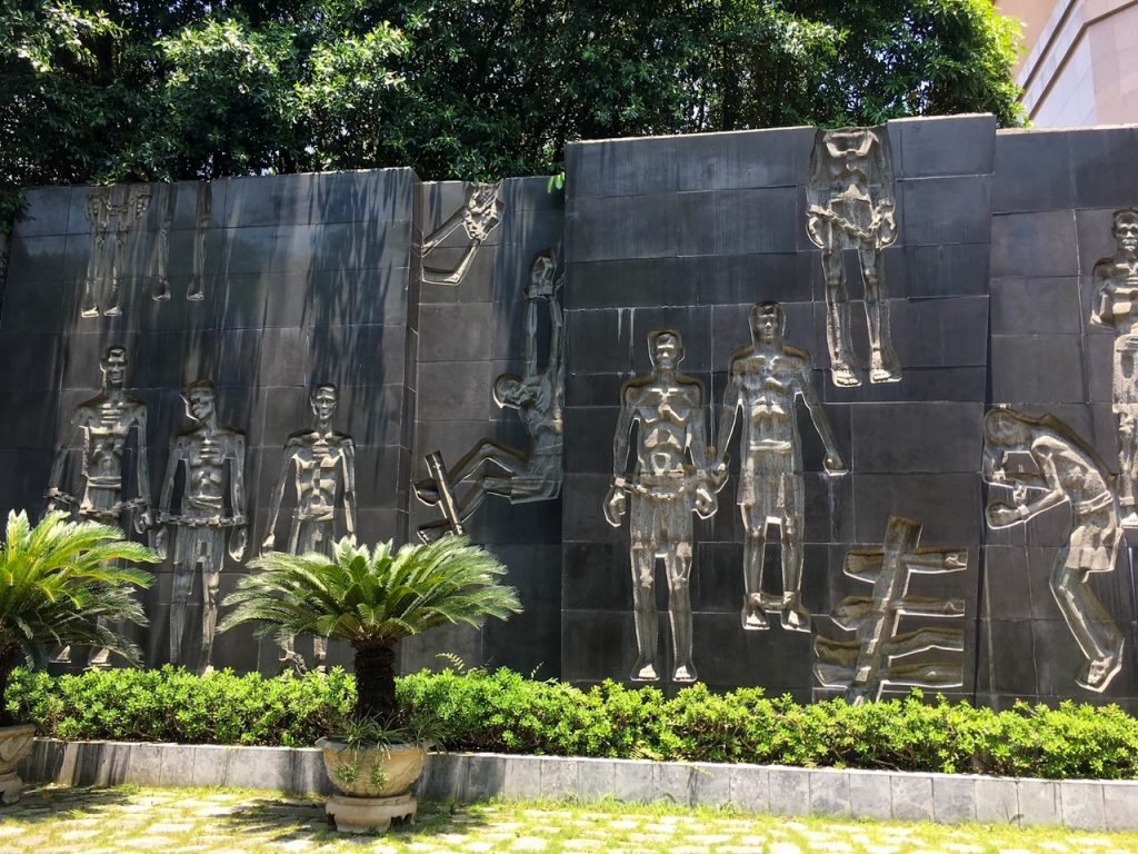artwork in the garden at Hoa Lo Prison in Hanoi