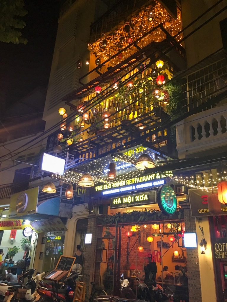 outside the Old Hanoi Restaurant in Vietnam