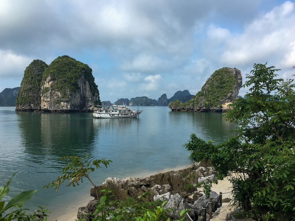 the beach view from Thien Canh Son Cave in Bai Tu Long Bay, an awesome day trip from Hanoi