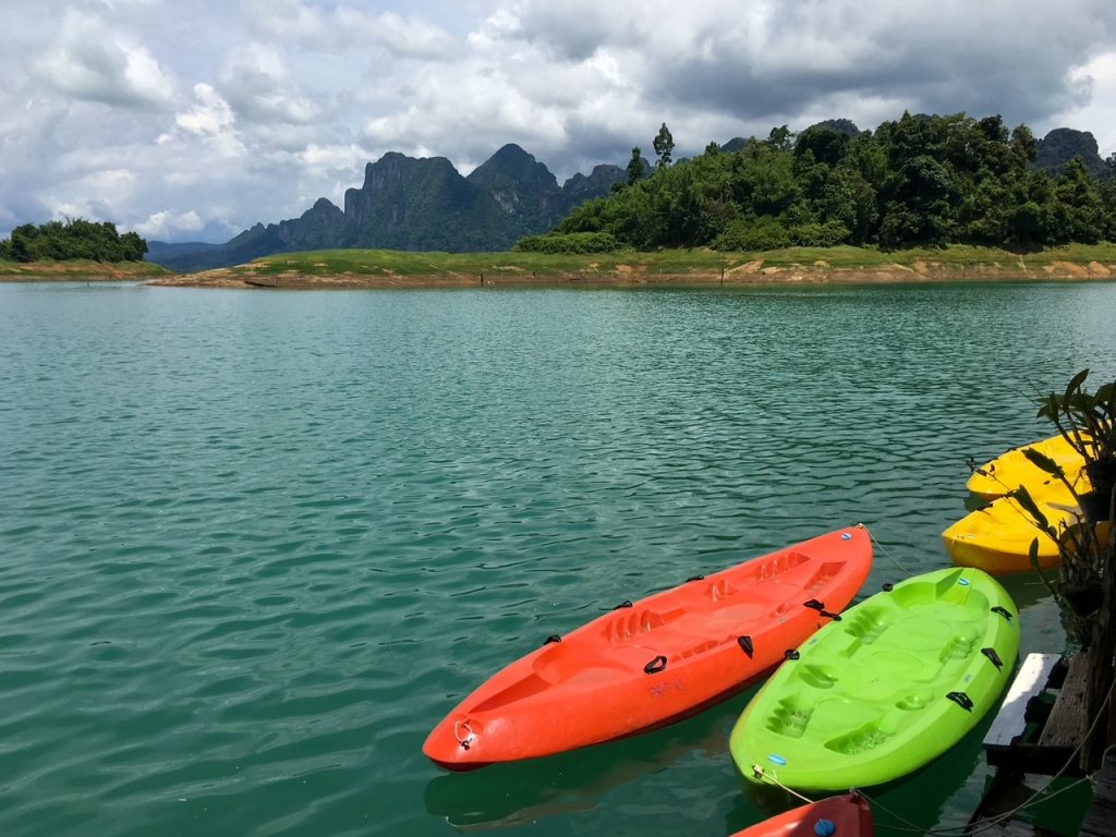 kayaks at our floating bungalows in Thailand