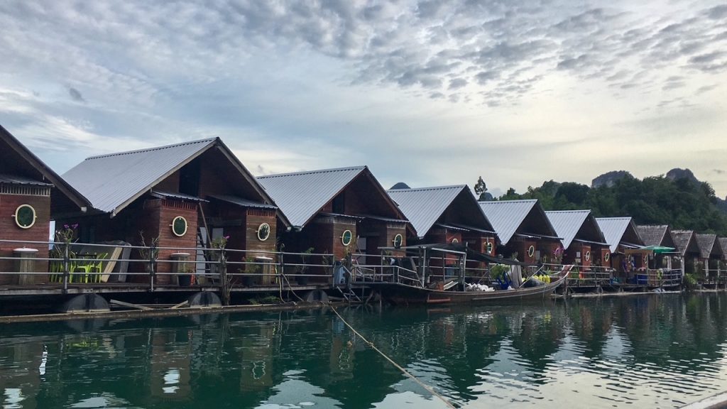 sunset at our Khao Sok National Park floating bungalows