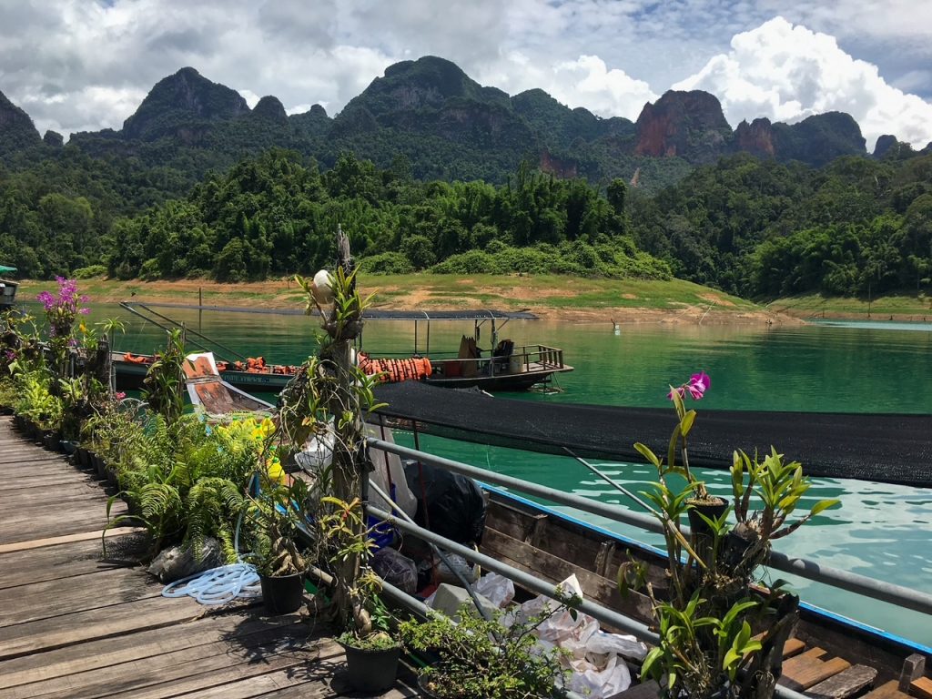 the view from our Khao Sok National Park floating bungalows in Thailand