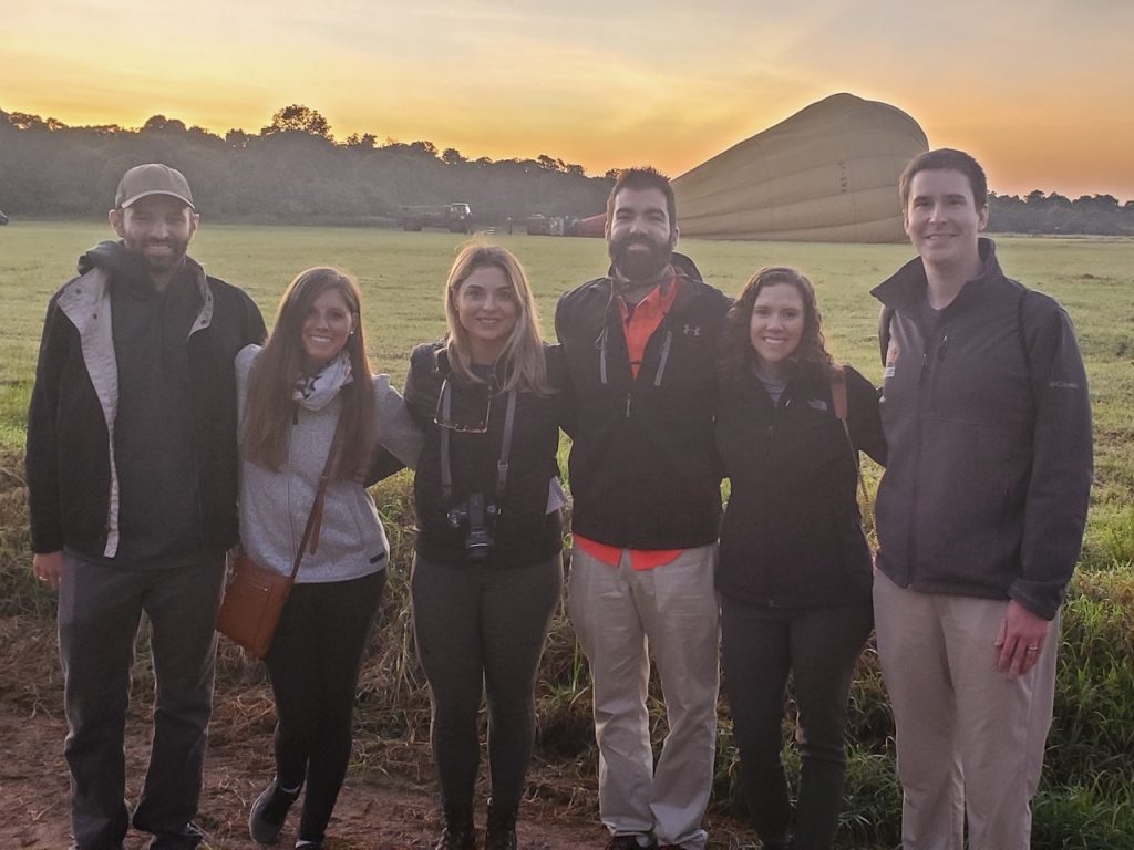 Group of travelers waiting for their hot air balloon safari in Kenya