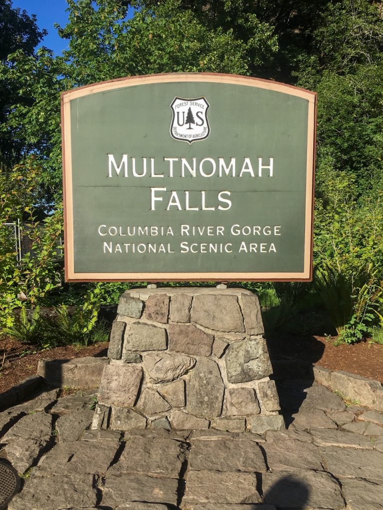 the Multnomah Falls trailhead sign