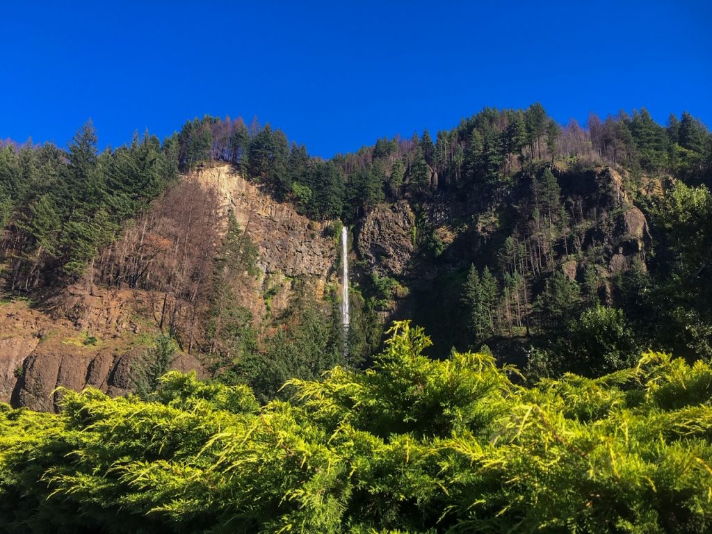 Multnomah Falls in Oregon as seen from the parking lot