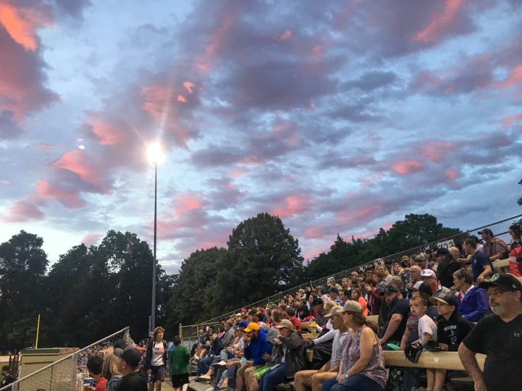 a beautiful sunset at the Portland Pickles game
