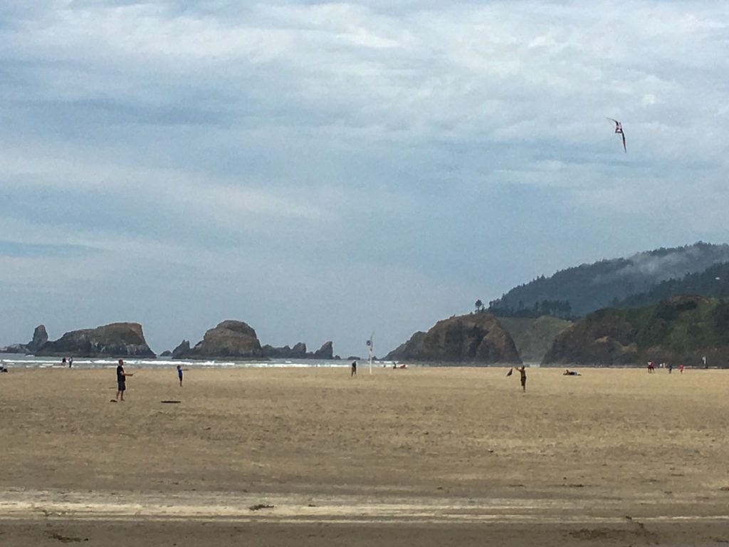 people flying kites at Cannon Beach