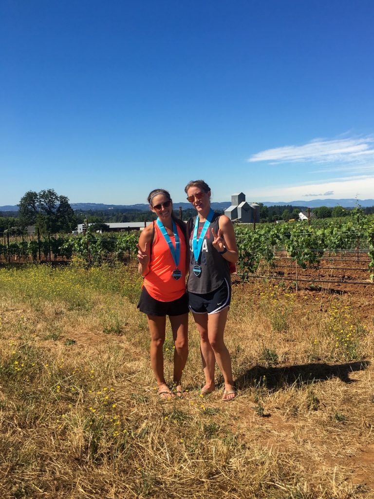 Sara & Courtney at the Fueled by Fine Wine Half Marathon in Dundee Hills, Oregon
