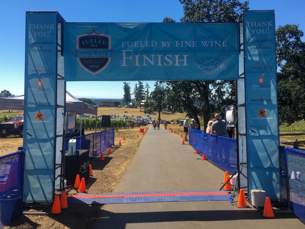 the Fueled by Fine Wine Finish Line in Dundee Hills, Oregon