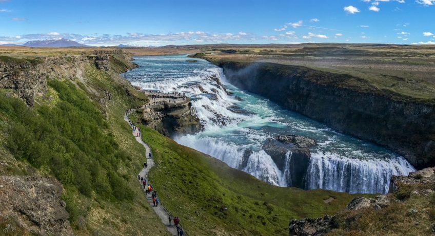Gullfoss has turquoise waters and is one of the most powerful waterfalls in Iceland
