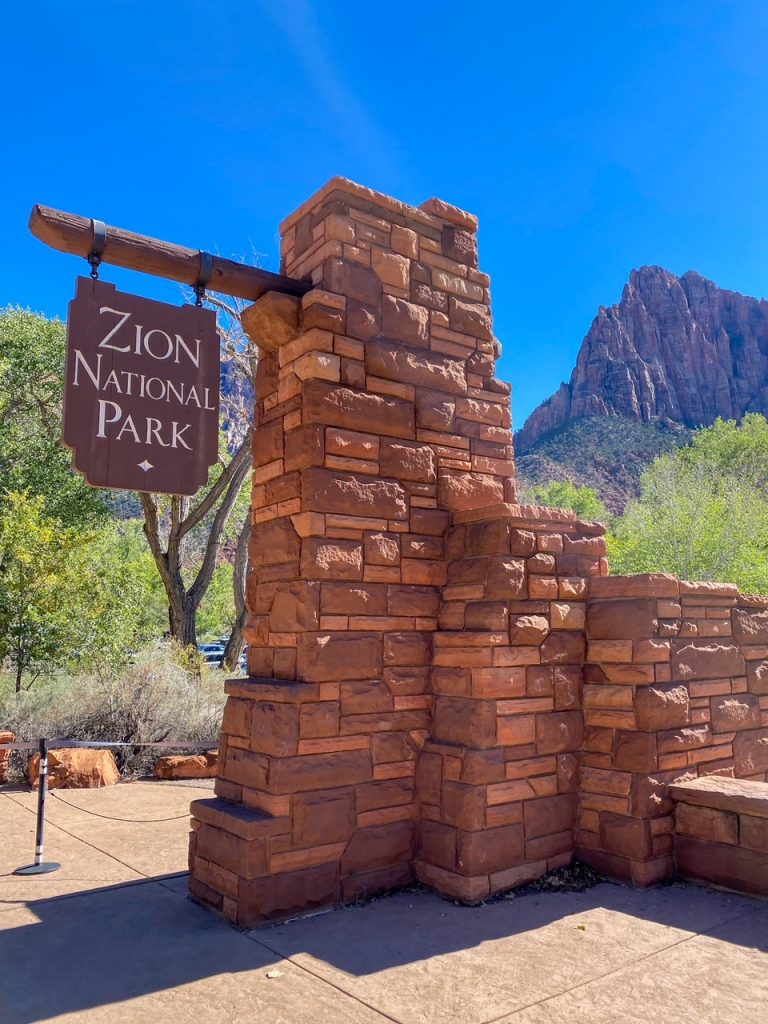 the entrance to Zion National Park