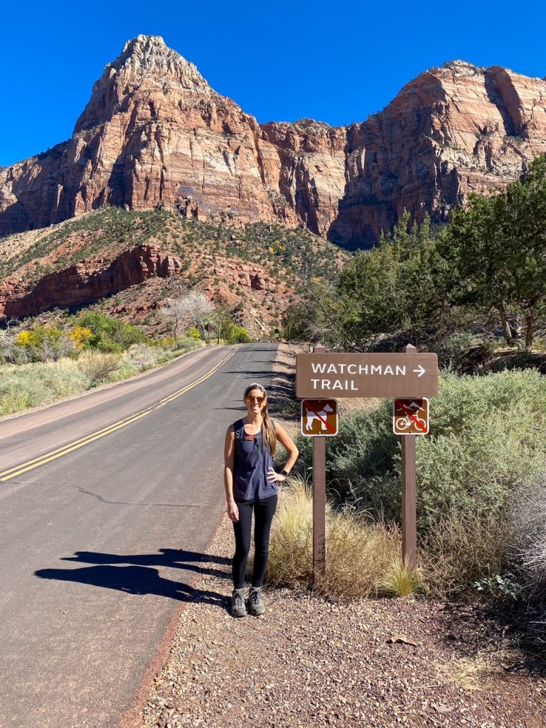 the trailhead for the Watchman Trail at Zion National Park