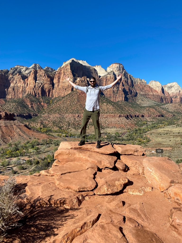 Tim at one of the viewpoints on the Watchman Trail in Zion