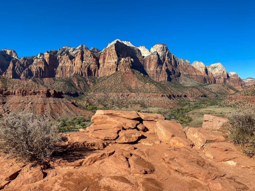 an awesome view from one of the viewpoints along the Watchman Trail in Zion National Park