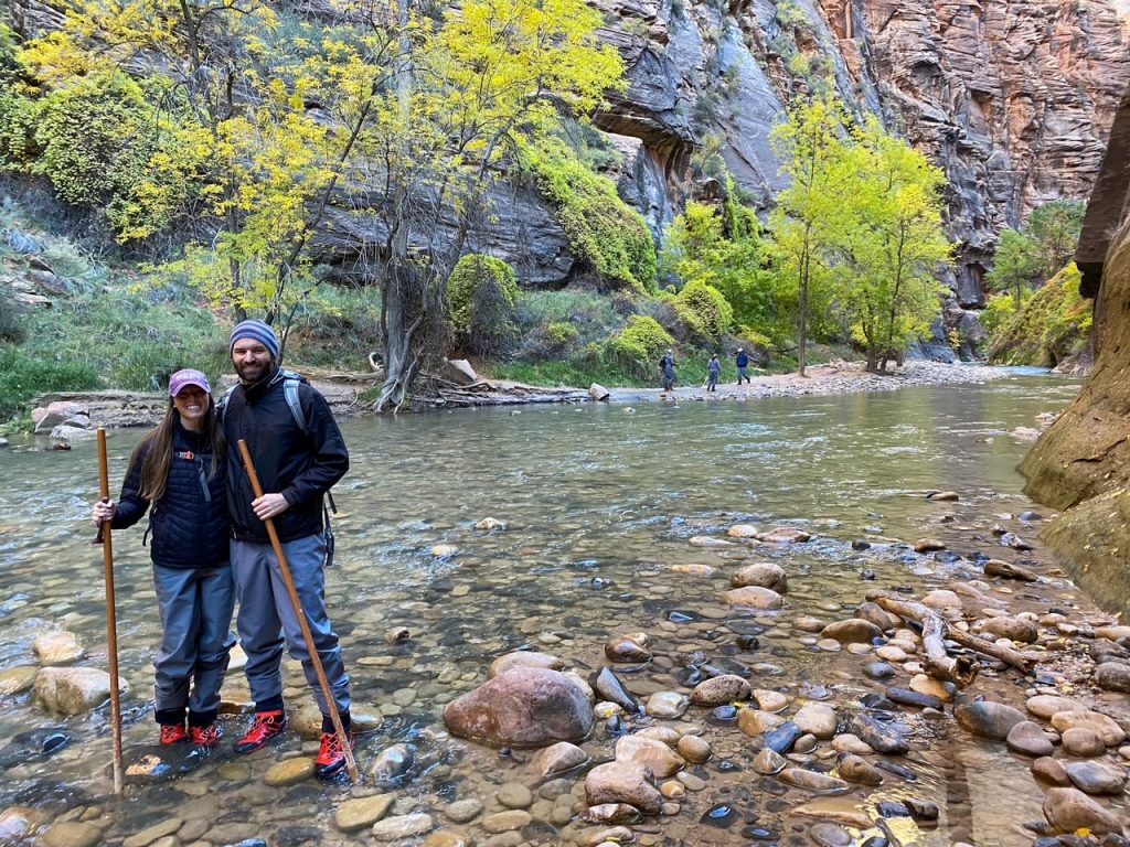 Sara & Tim at the start of the Narrows trail in Zion National Park