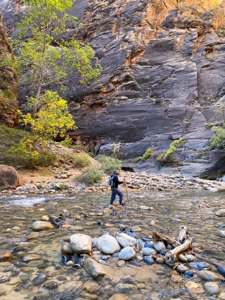 Tim hiking the Narrows trail in Zion National Park