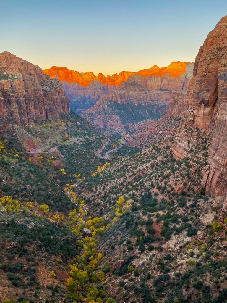 an epic sunrise as seen from the Zion Canyon Overlook Trail at Zion National Park