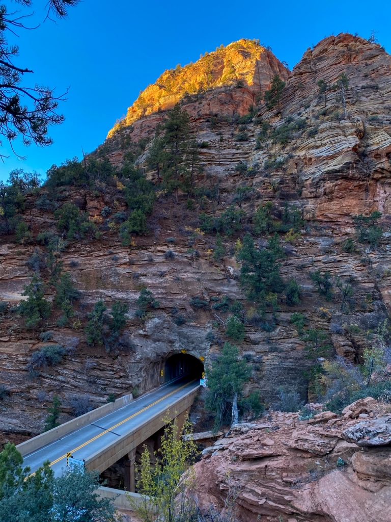 the Zion-Mount Carmel Tunnel along the route between Zion and Bryce Canyon National Park