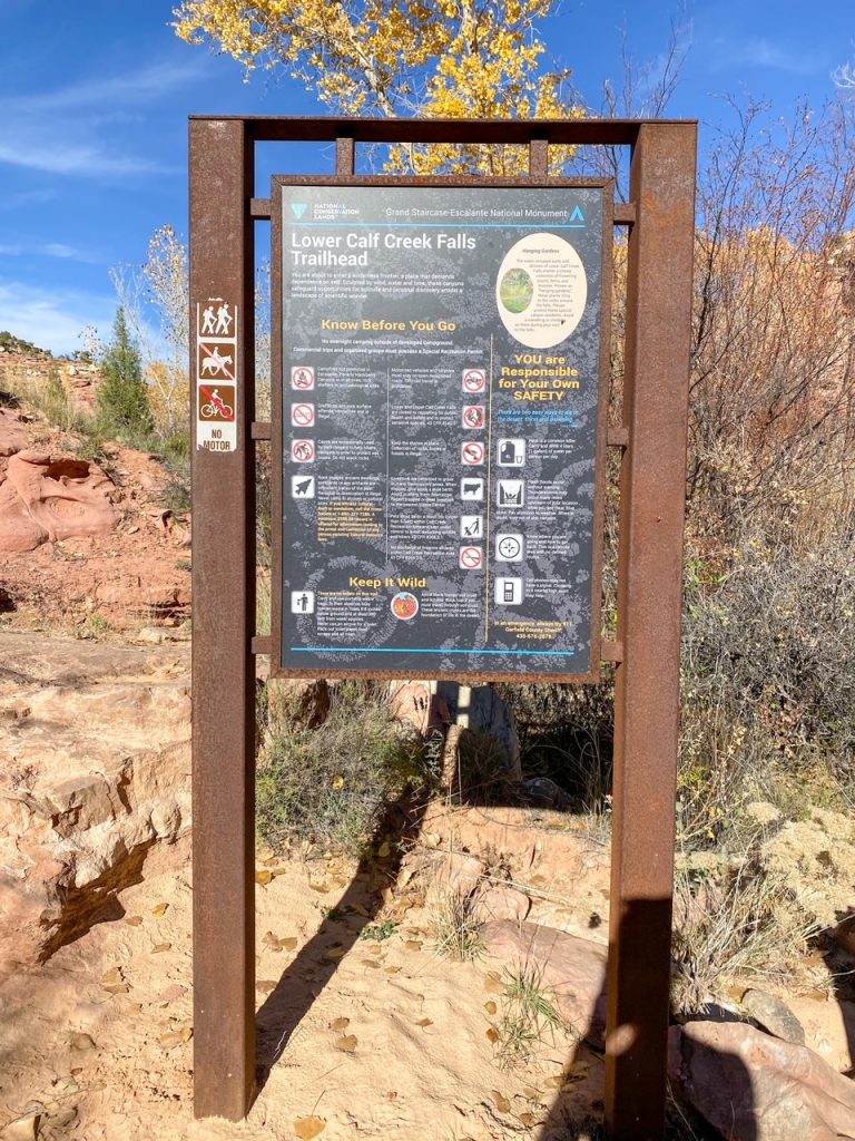 Lower Calf Creek Falls trailhead sign