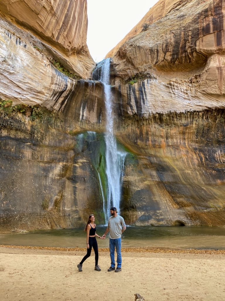 Sara & Tim trying out their new selfie stick & tripod on the Lower Calf Creek Falls trail