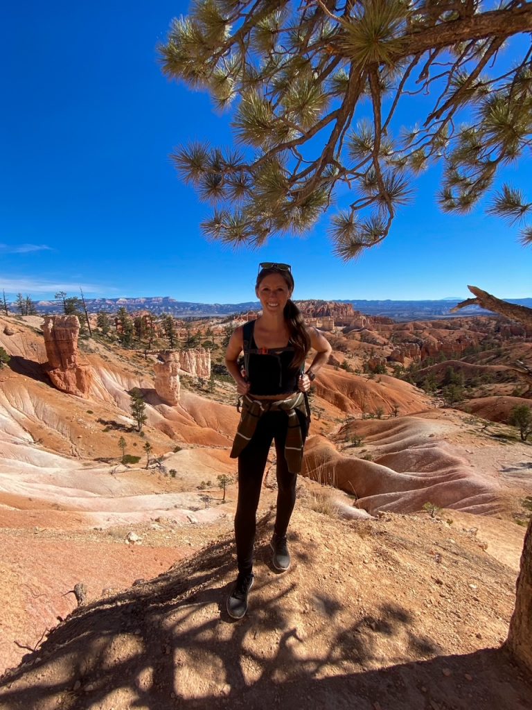 Sara hiking along the Queen's Garden Trail to Sunrise Point at Bryce Canyon National Park