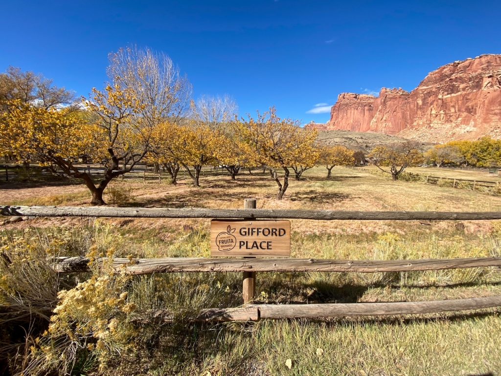 Gifford Place sign at Gifford Homestead in Capitol Reef National Park