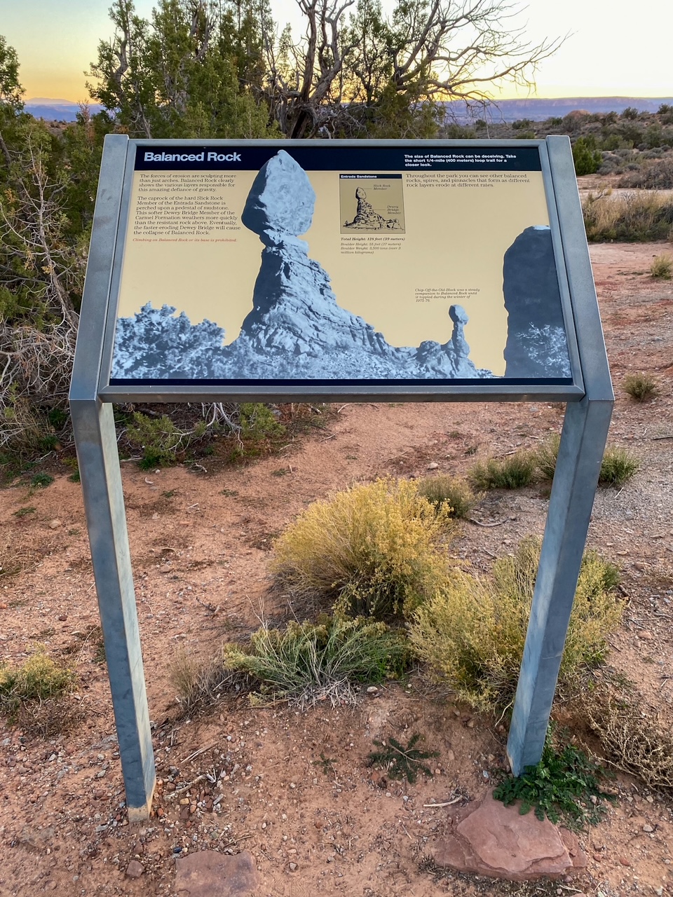 Balanced Rock trail sign at Arches National Park
