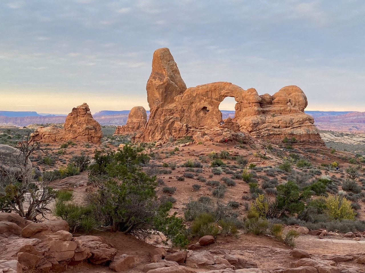 a view of Turret Arch from The Windows Trail at Arches National Park