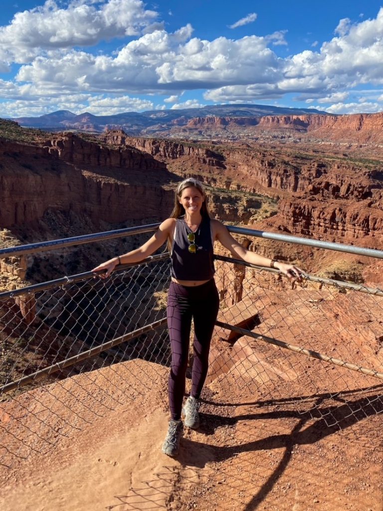 Sara in front of the Goosenecks at Capitol Reef National Park