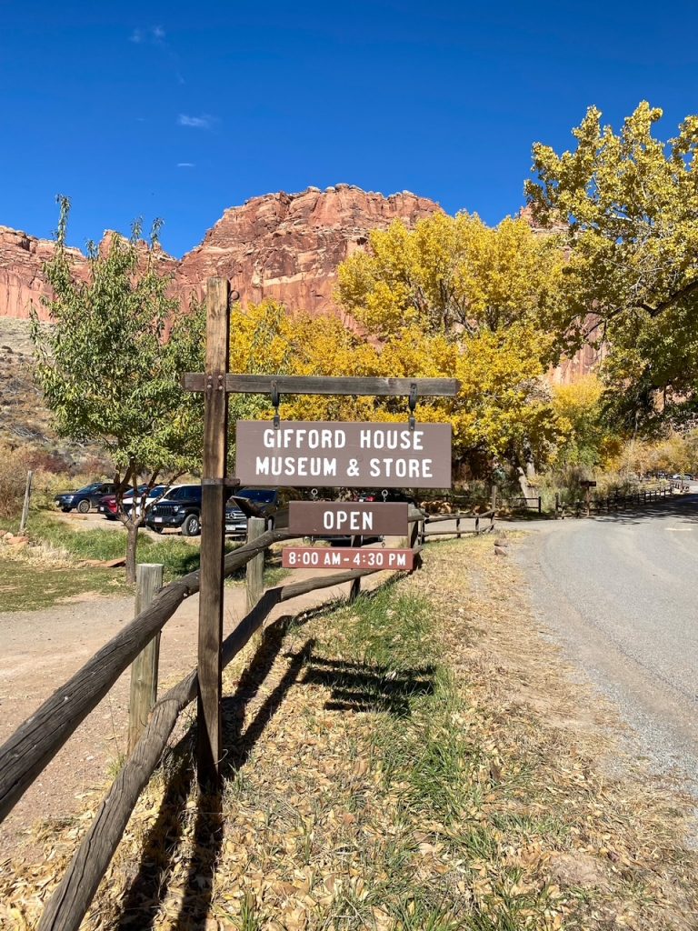The Gifford House Museum and Store sign inside Capitol Reef National Park