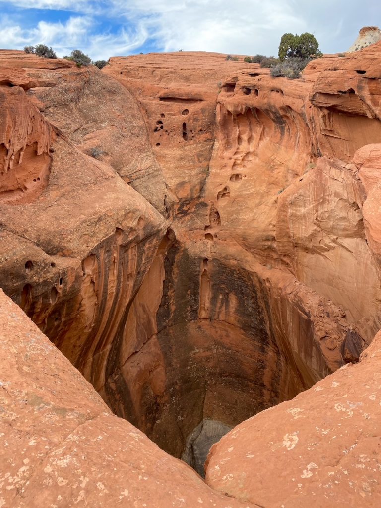 a cool canyon view of Cassidy Arch in Capitol Reef National Park