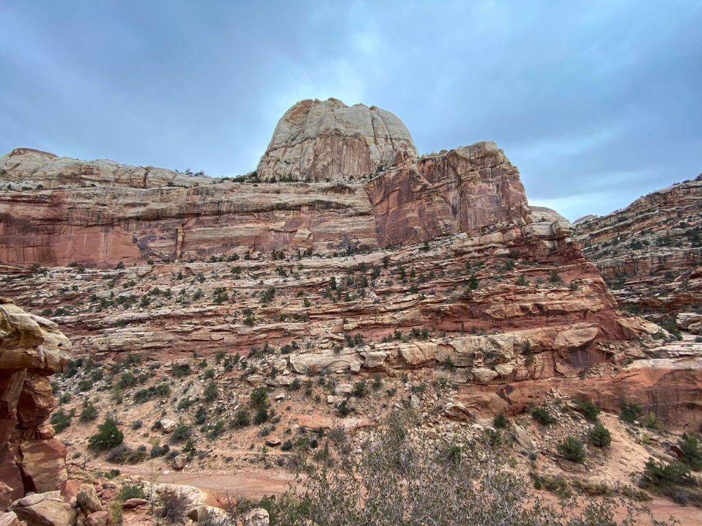 a layered rock view along the Cassidy Arch Trail, one of the best hikes in Capitol Reef