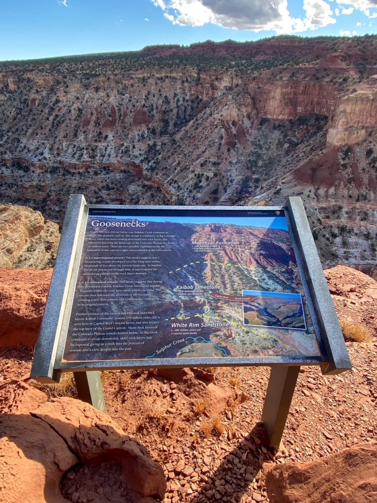 a sign at the Goosenecks, one of the last things we did during our one day in Capitol Reef National Park