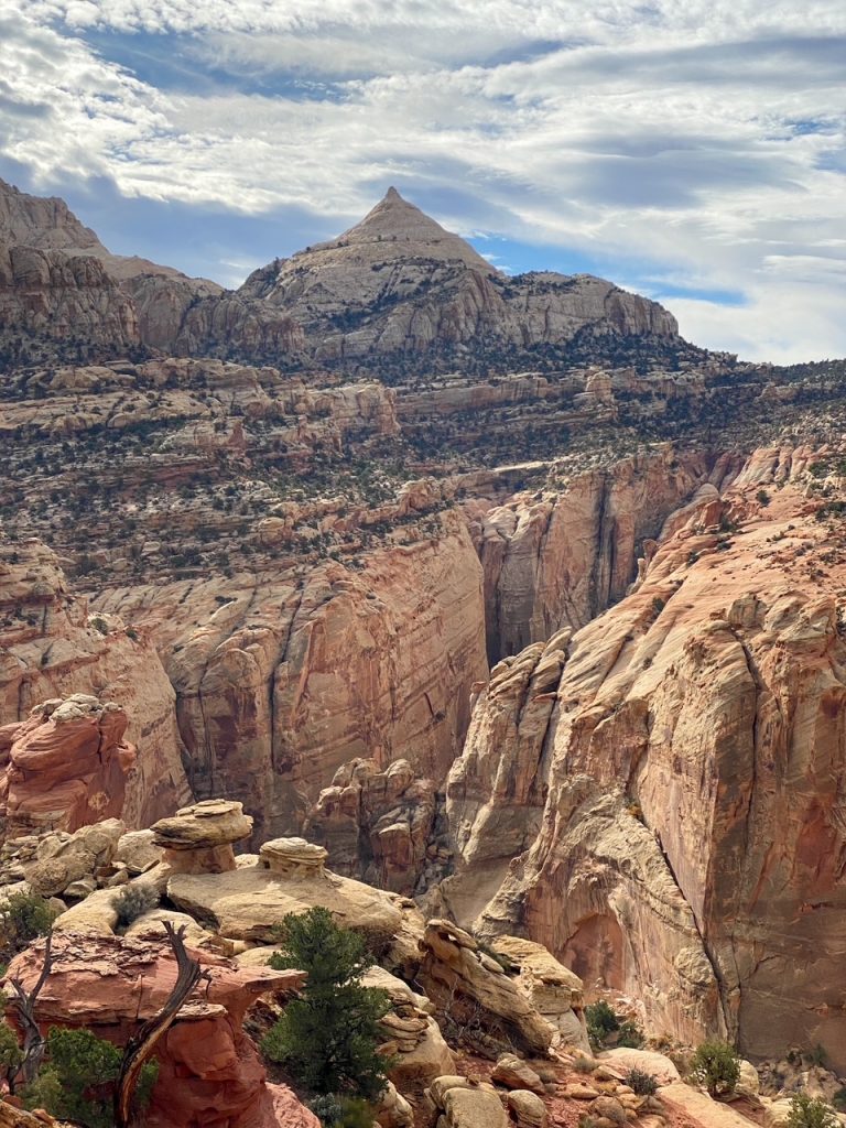 an incredible rocky view along the Cassidy Arch Trail in Capitol Reef National Park