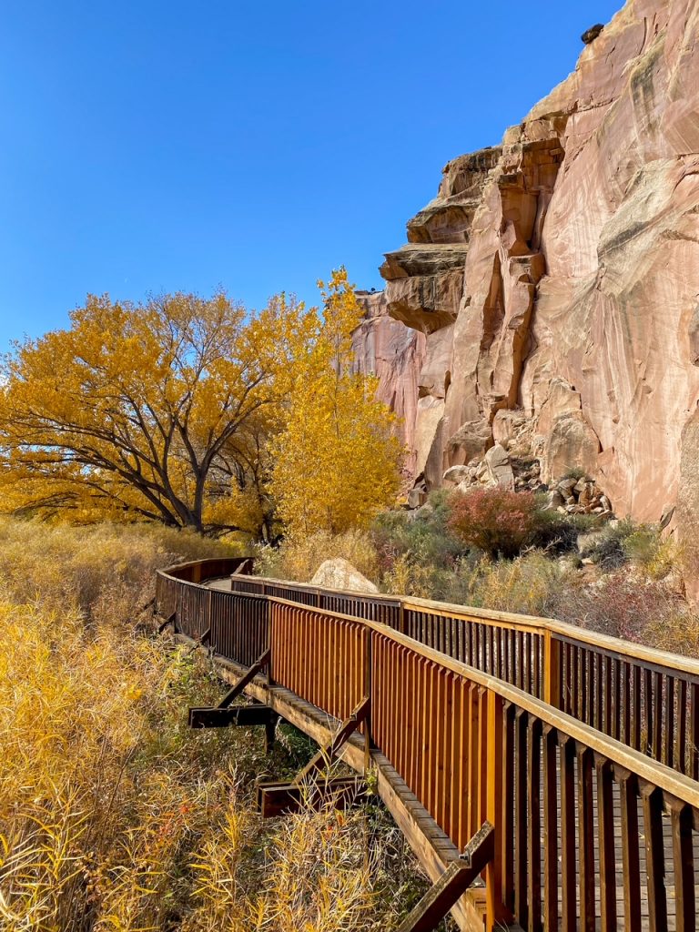 two wooden boardwalks make the Fremont Petroglyph Panel along Utah State Route 24 more accessible