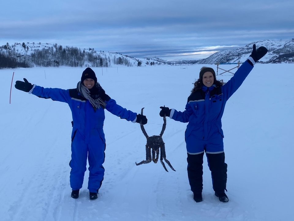 Sara & Allison with a Norwegian King Crab