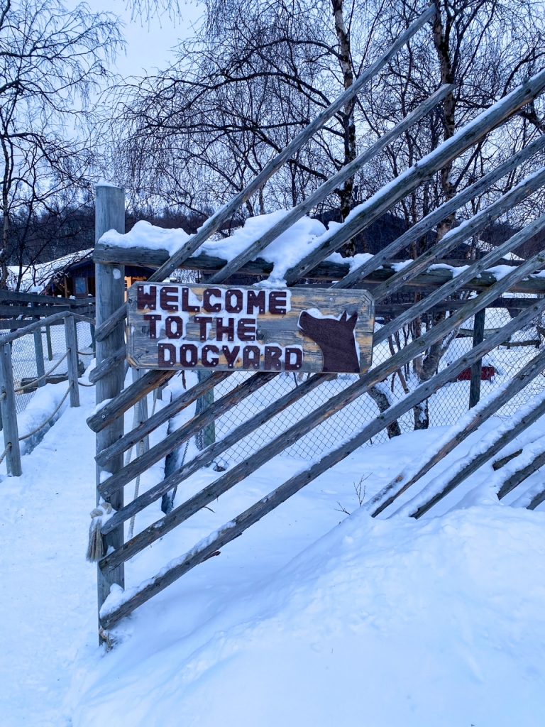 Dogyard sign at the Snowhotel Kirkenes & Gamme Northern Lights Cabins