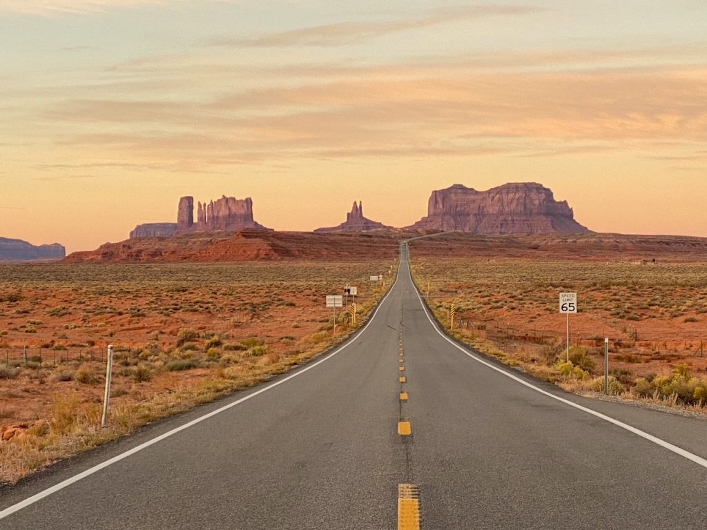 an iconic shot driving to Monument Valley