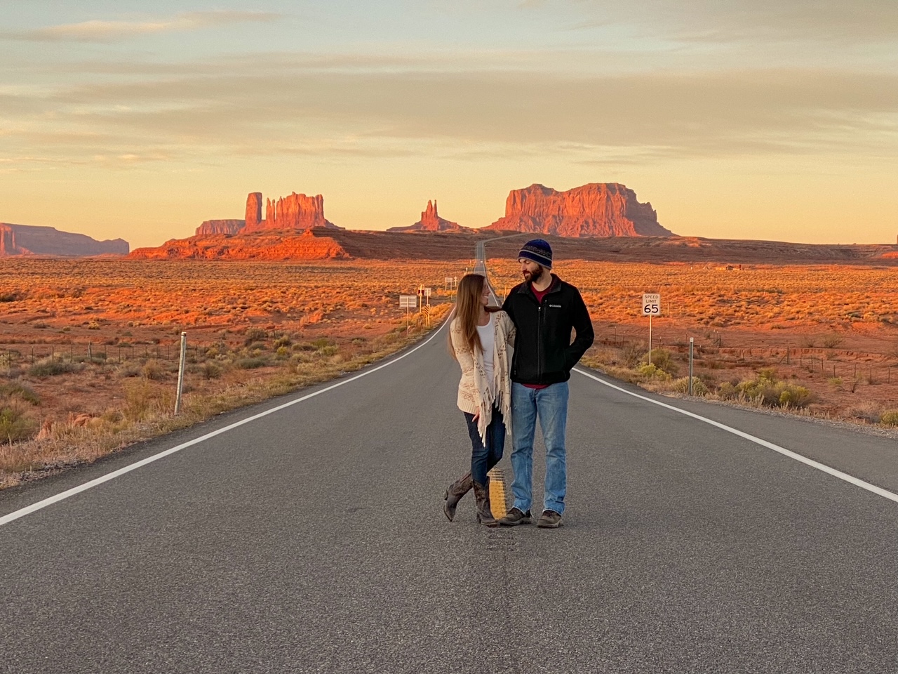me and my boyfriend capturing an iconic moment at Forrest Gump Point in Monument Valley 