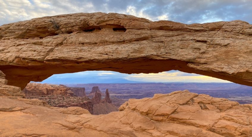 Sunrise at the iconic Mesa Arch in Canyonlands National Park Utah