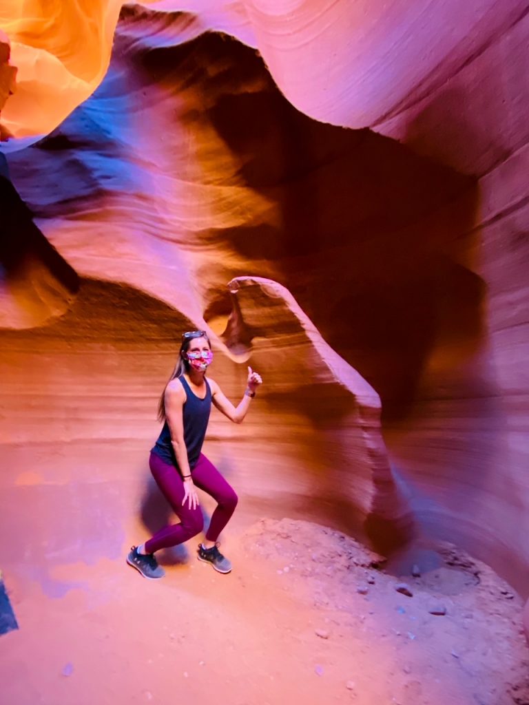 Sara giving a thumbs up inside Lower Antelope Canyon