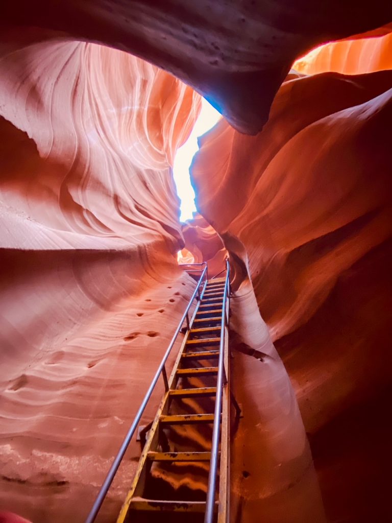 a ladder is used to get inside Lower Antelope Canyon in Page, AZ